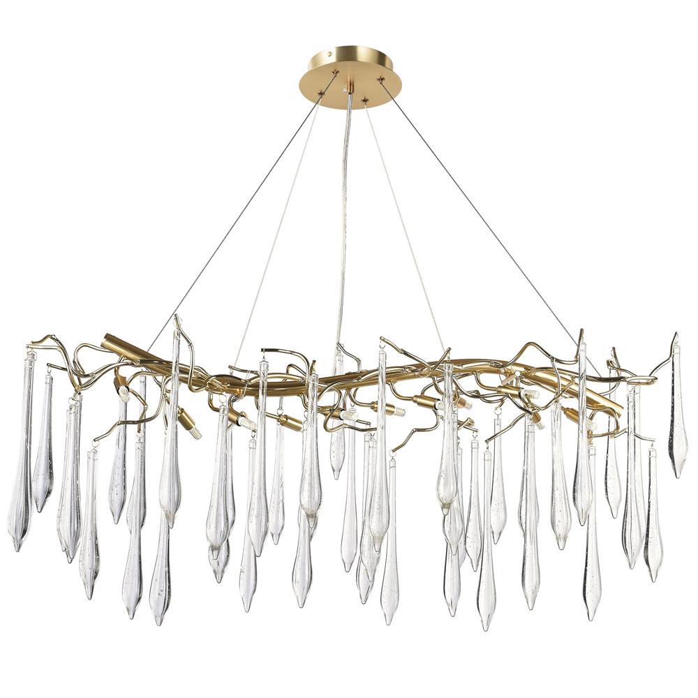 Линейная люстра с хрустальными подвесками в виде капель Droplet Crystal Gold Linear Chandelier 12