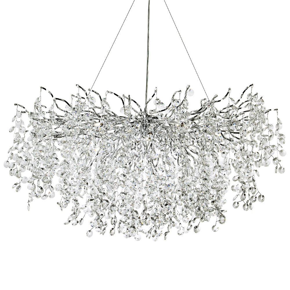 Линейная люстра с хрустальными подвесками на металлических ветках Fairytree Light Silver Linear Chandelier 18