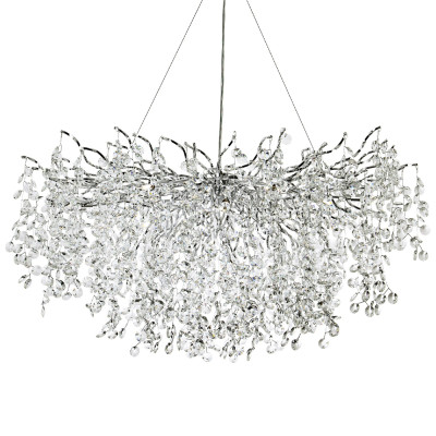 Линейная люстра с хрустальными подвесками на металлических ветках Fairytree Light Silver Linear Chandelier 18