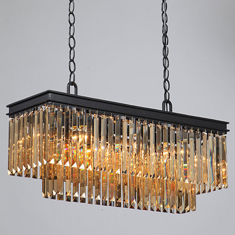 Люстра  Odeon Amber GLASS Rectangular Chandelier Black iron Янтарное стекло 80
