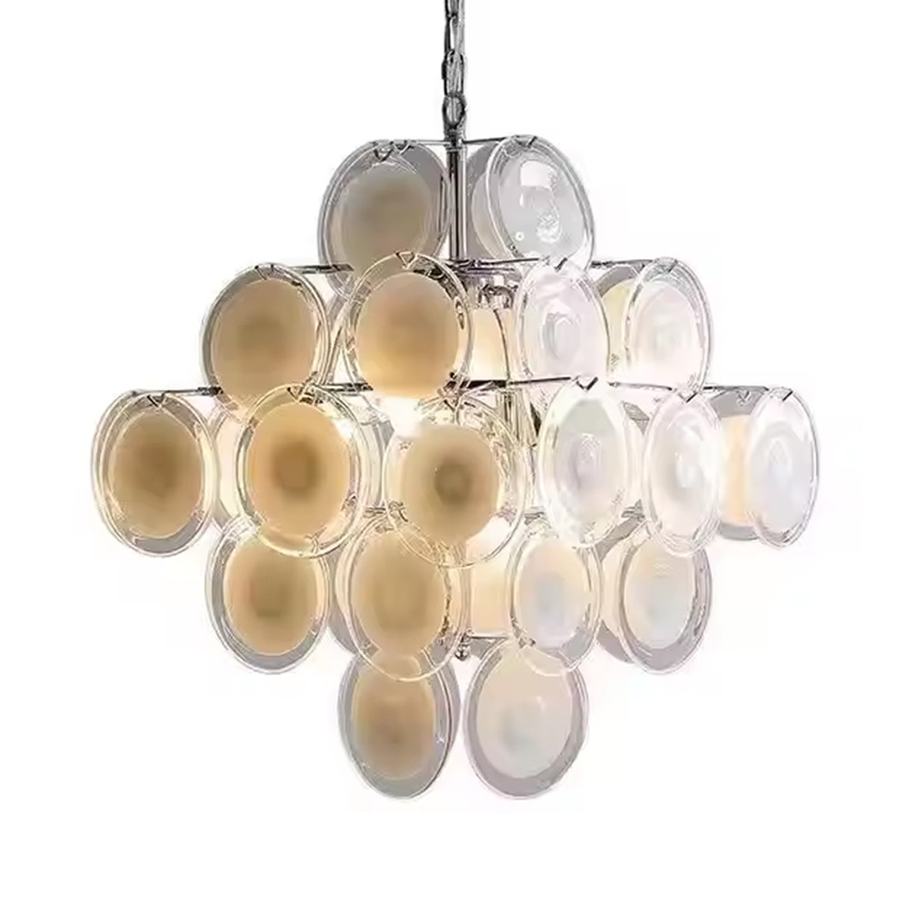 Люстра  с каскадом из круглых декоративных элементов  White Clear Glass Chandelier