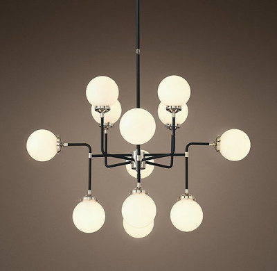 Люстра БИСТРО GLOBE MILK GLASS SILVER CHANDELIER 12