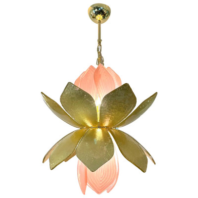 Люстра Contemporary Italian Brass Pink Gold Leaf Murano Glass Flower Chandelier Pendant