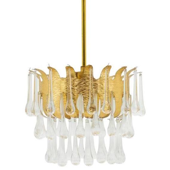 Люстра Ernst Palme Glass and Gilded Brass Chandelier
