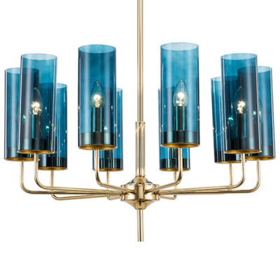 Люстра Hans-Agne Jakobsson Brass & Blue Glass Tube Chandelier 10