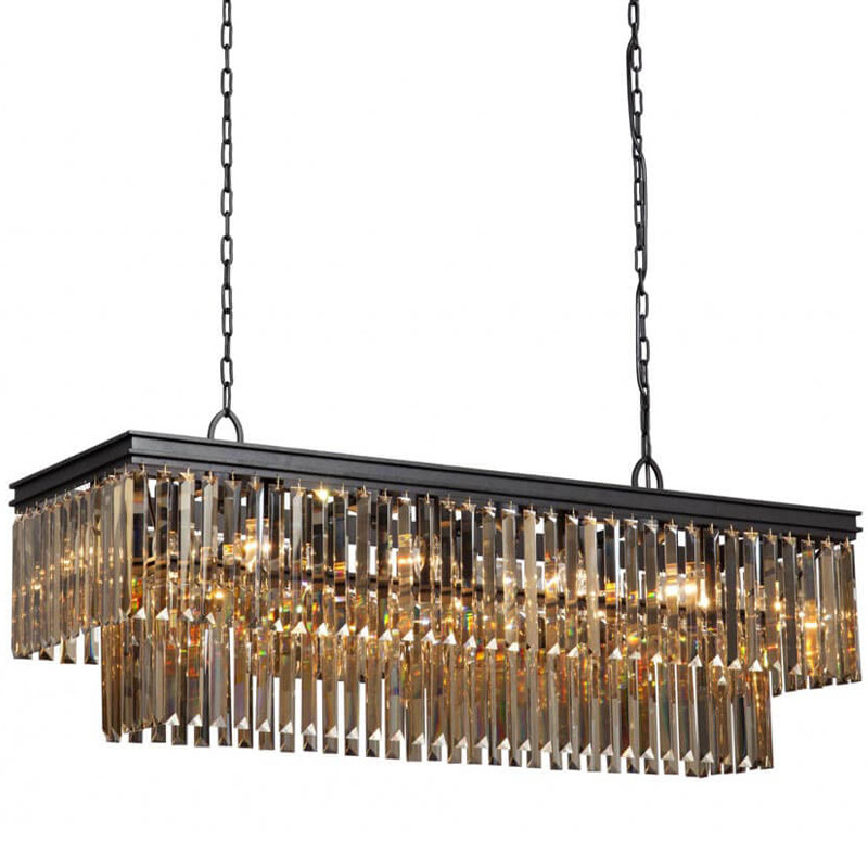 Люстра Odeon Amber Glass Rectangular Chandelier Black iron Янтарное стекло длина 120