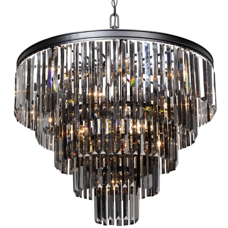 Люстра ODEON Gray glass 5-TIER Black Серое стекло D 80