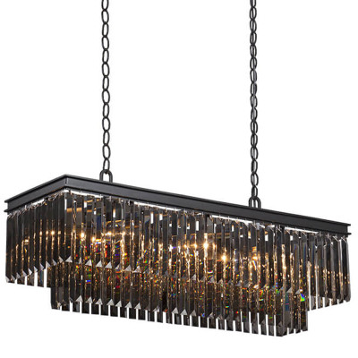 Люстра Odeon Gray glass Rectangular Chandelier Black iron  стекло Смок длина 100