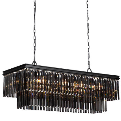 Люстра Odeon Gray glass Rectangular Chandelier Black iron стекло Смок длина 120