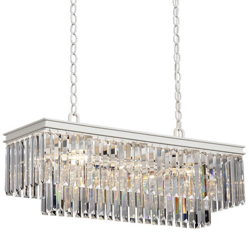 Люстра Odeon Clear Glass Rectangular Chandelier  White iron Длина 80