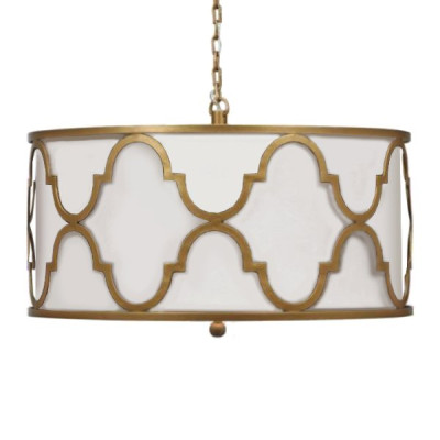 Люстра White Shade Gold Quatrefoil Overlay Drum Pendant