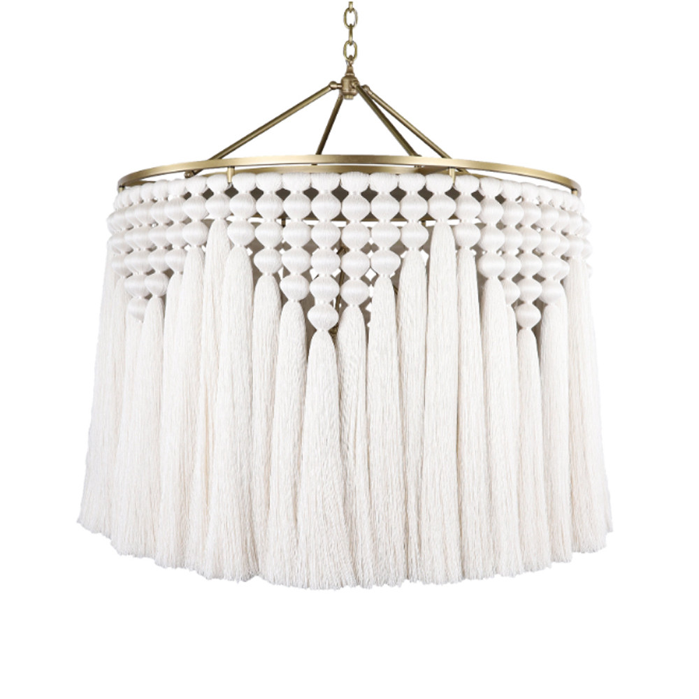Люстра белая плетеная с кисточками Boho Tassel Chandelier