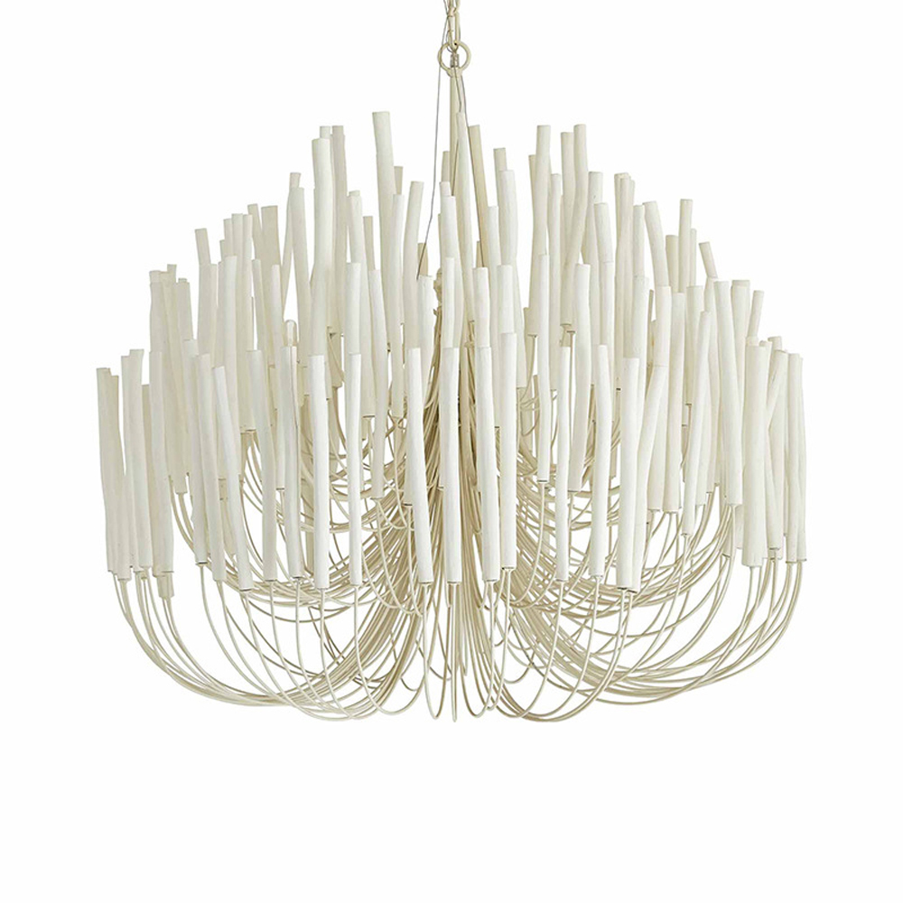 Люстра белая с несколькими ярусами деревянных палочек Bright Wooden Chandelier