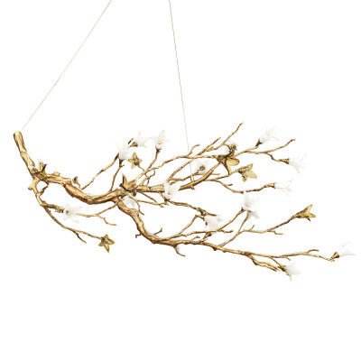 Люстра в виде золотой ветки с цветами Glass Flower Pendant Light