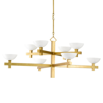 Люстра золотая с 8-ю молочными плафонами в виде чаши Tiers of Clear Lines
