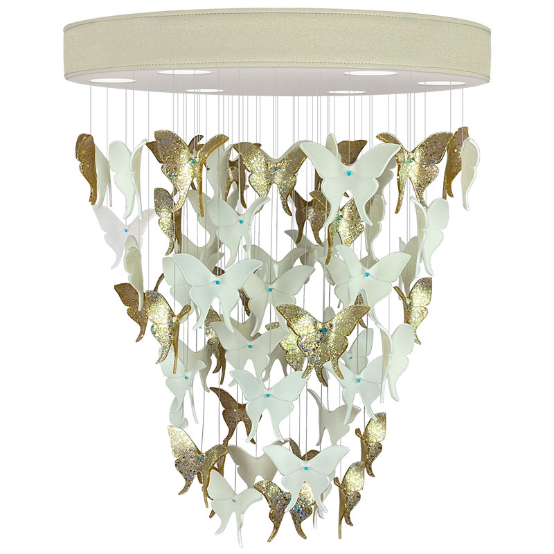 Люстра Золотые Бабочки Жемчужно-серая база Night Butterflies Chandelier Gold