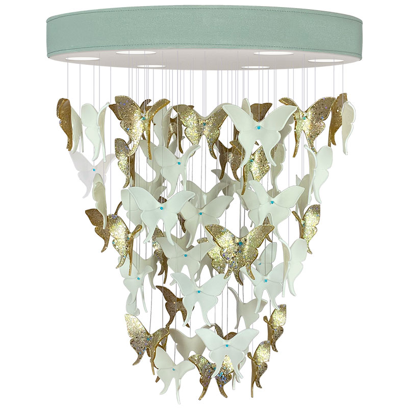 Люстра Золотые Бабочки Светло-Зеленая база Night Butterflies Chandelier Gold