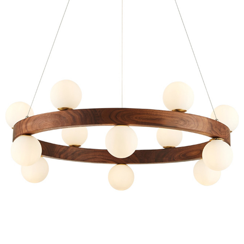 Люстра из дерева с белыми плафонами GRAND Wooden Chandelier