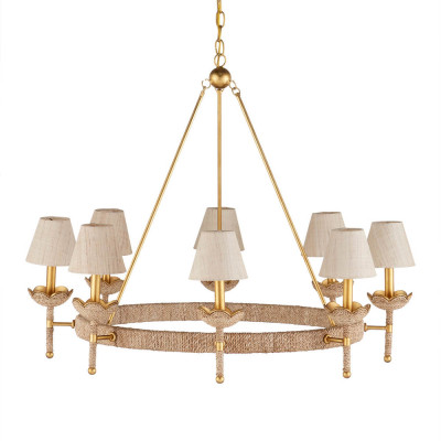 Люстра из кованого железа с отделкой плетеной веревкой и сусальным золотом Parisian Style