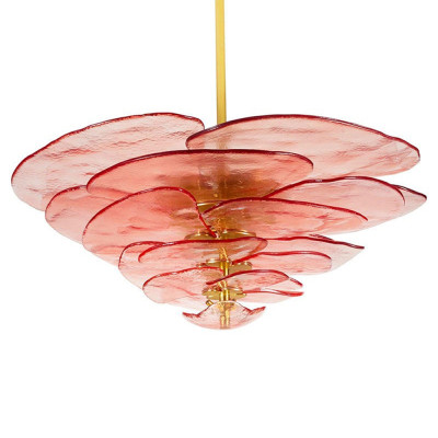 Люстра из розового стекла в форме листьев лотоса Glass Pink Sculpture
