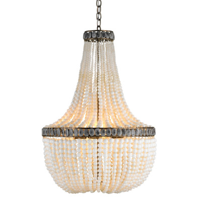 Люстра каплевидной формы декорированная нитями стеклянных бусин молочного цвета Bead threads