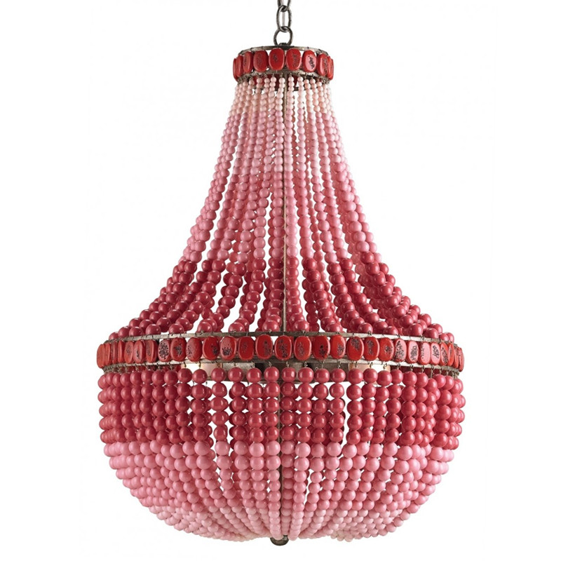 Люстра каплевидной формы украшенная круглыми бусинами Wooden Beads Chandelier Red Pink