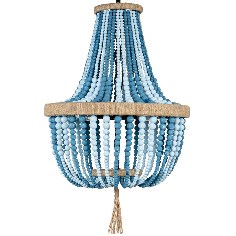 Люстра каплевидной формы украшенная круглыми бусинами Wooden Chandelier Blue