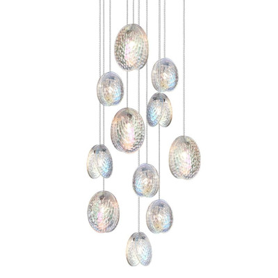 Люстра каскадная с 11-ю круглыми плафонами из рельефного стекла Disc Light