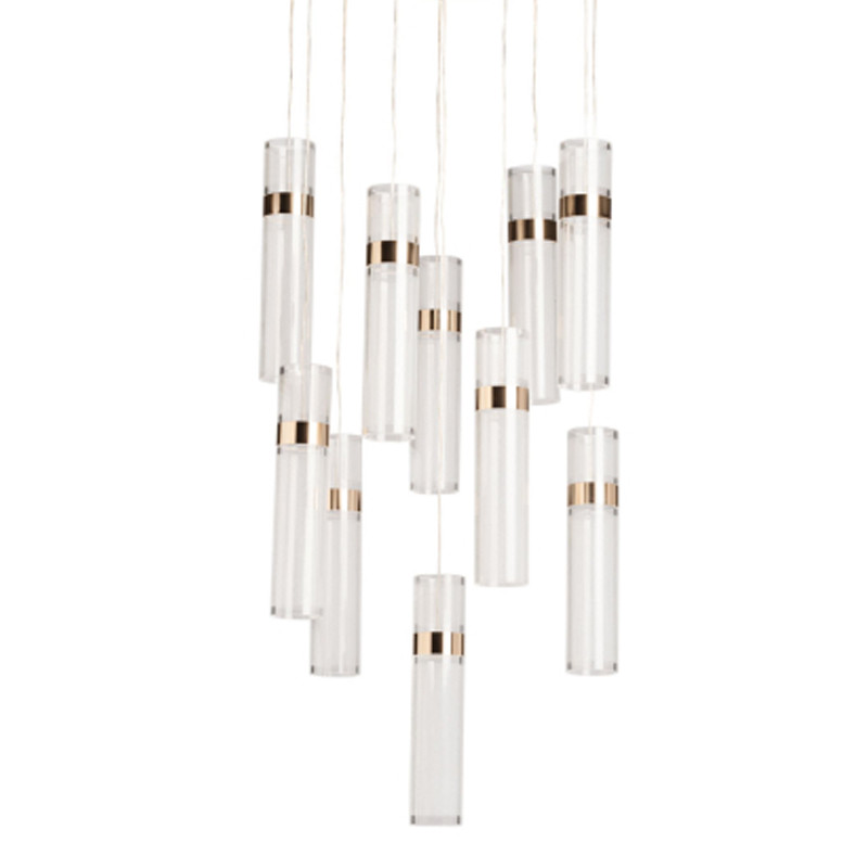 Люстра каскадная с прозрачными цилиндрическими плафонами Jenae Glass Tube Lighting