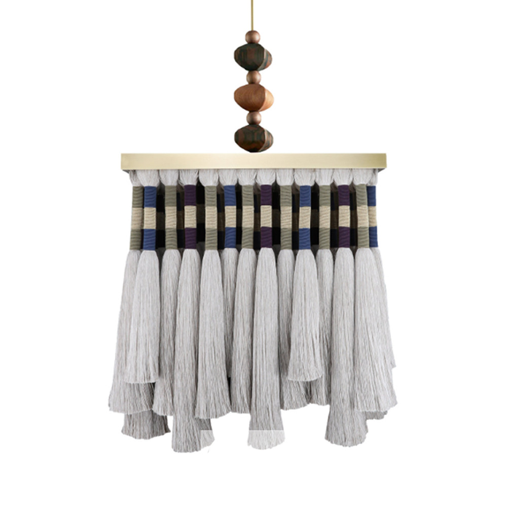 Люстра квадратная плетеная с бахромой Wicker Square Chandelier with Tassels