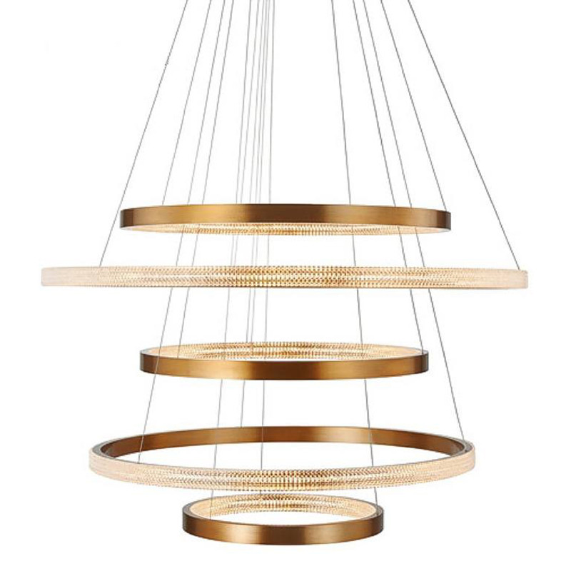Люстра композиция из пяти колец Five Round Horizontal Rings Brass Chandelier
