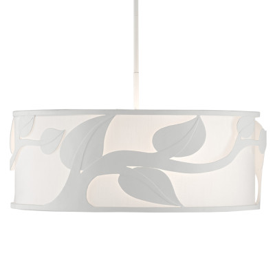 Люстра круглая белая с тканевым абажуром и декором виде листьев на ветках Leaves on Branches