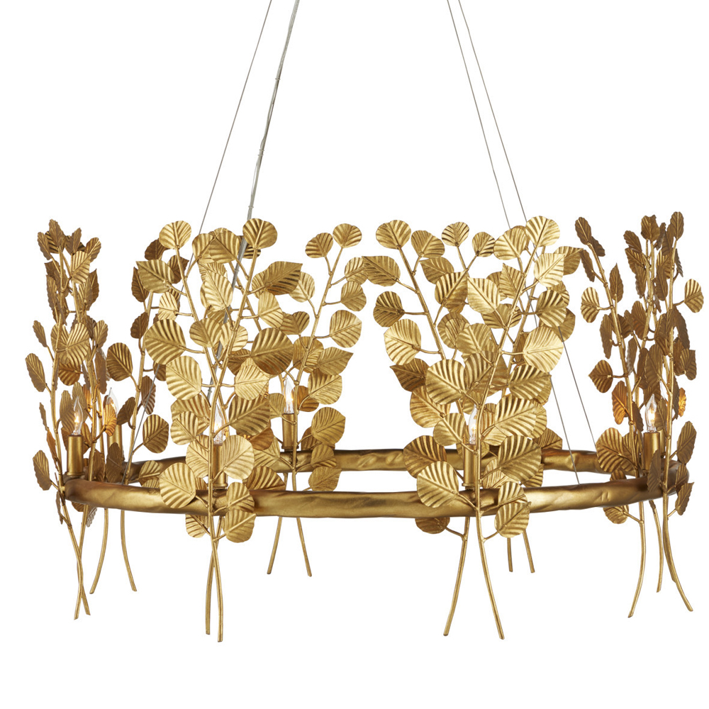 Люстра круглая золотая с декором в виде веток эвкалипта Eucalyptus Branches