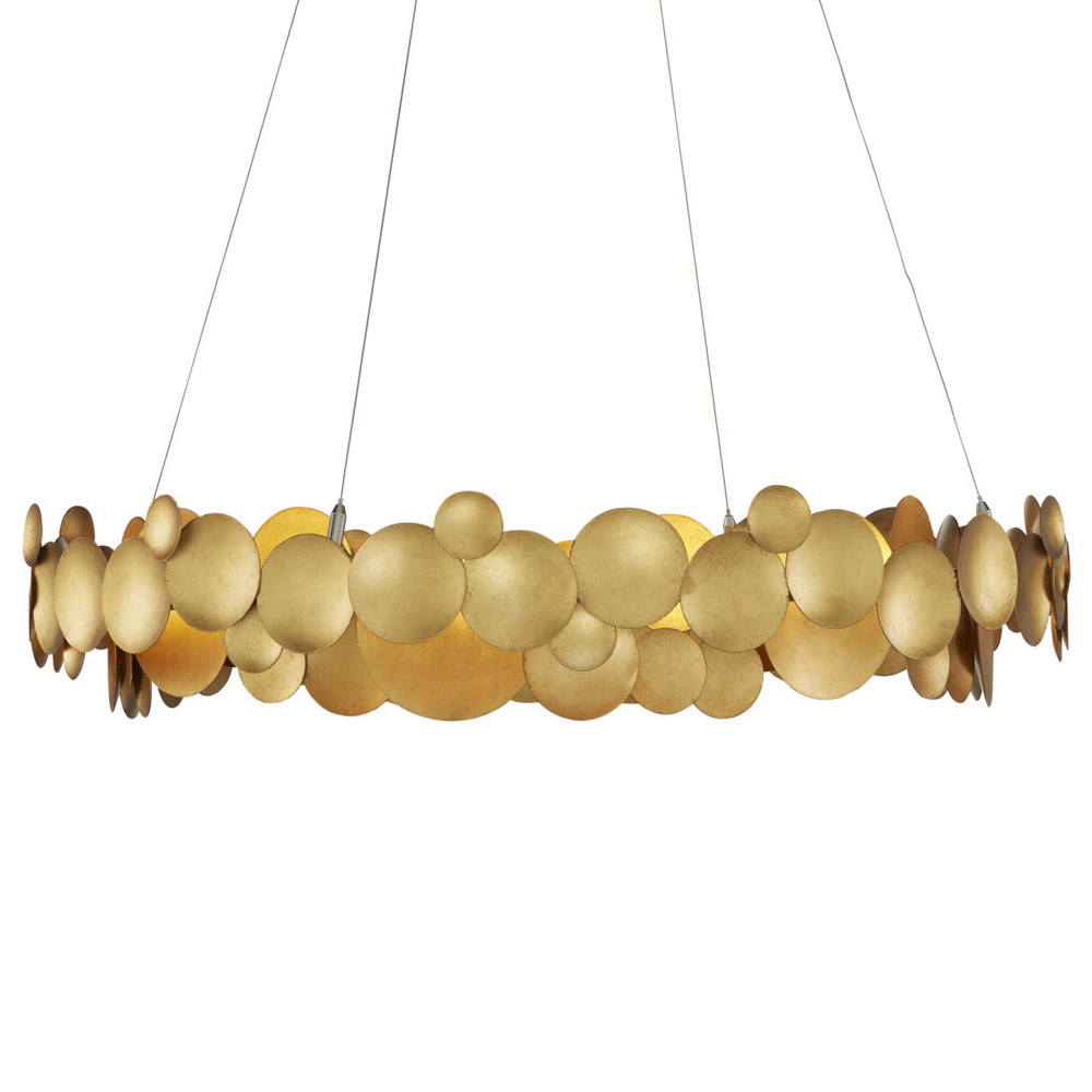 Люстра круглая из многослойных золотых дисков Metal Disc Chandelier