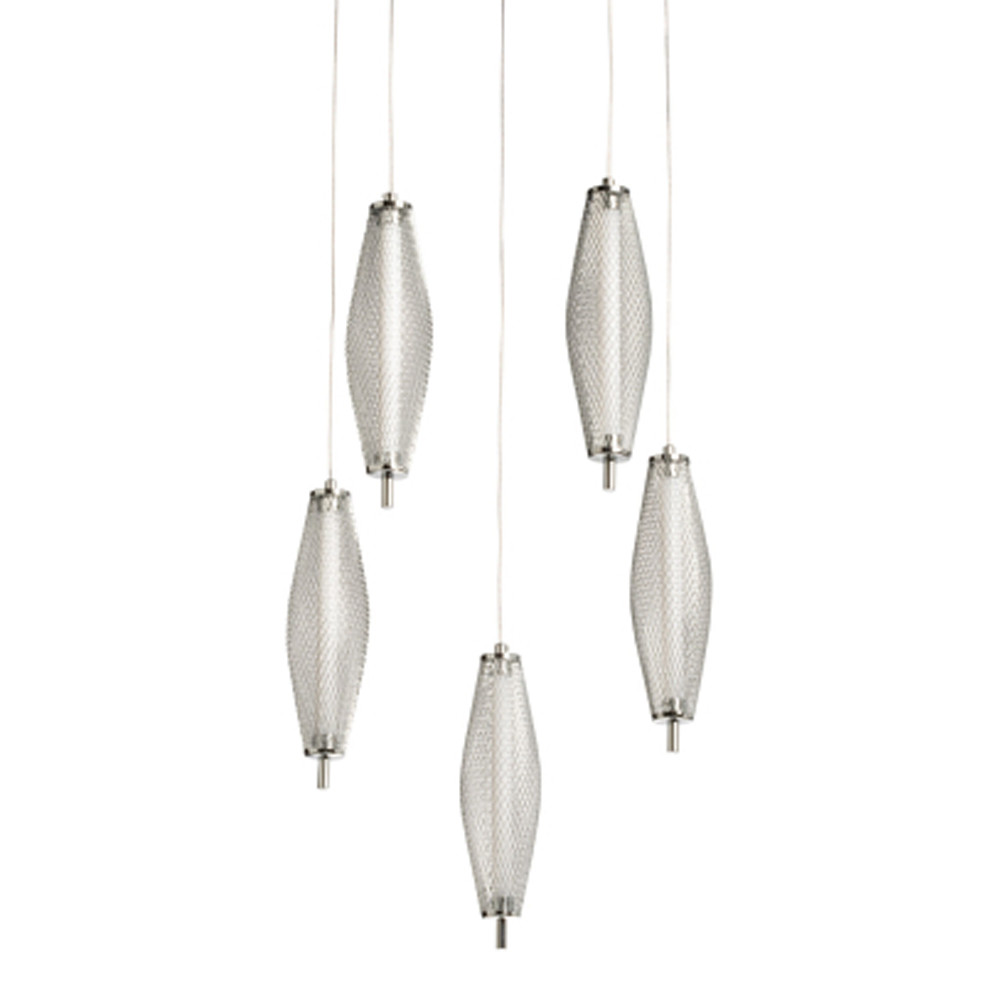 Люстра круглая каскадня с 5-ю плафонами из металлической сетки Mesh Lampshade Lighting