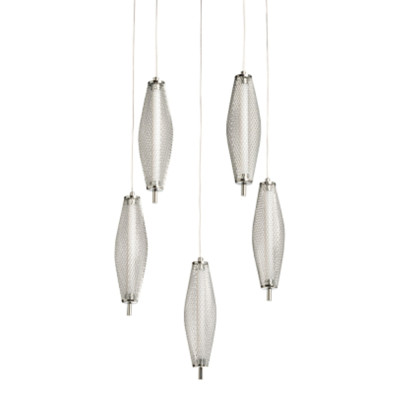 Люстра круглая каскадня с 5-ю плафонами из металлической сетки Mesh Lampshade Lighting