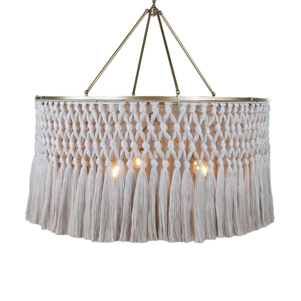 Люстра круглая плетеная с бахромой Wicker Tassel Chandelier
