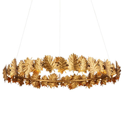 Люстра круглая с декором в виде листьев дуба золотого цвета Autumn Leaves