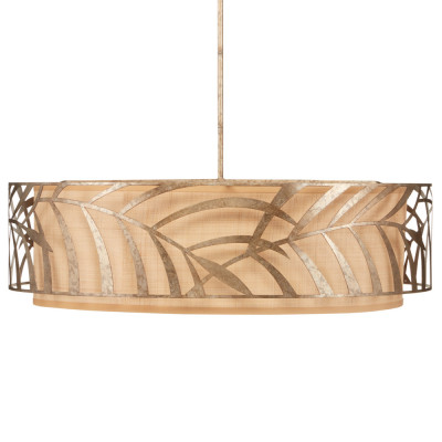 Люстра круглая с каркасом в виде тропических листьев и тканевым абажуром Tropical Palm Leaves