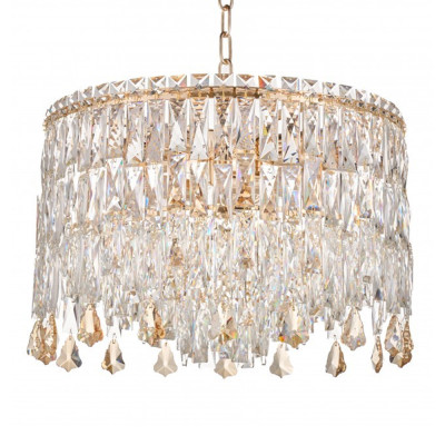 Люстра круглая с хрустальными подвесками на золотистом каркасе Roul Crystal Light