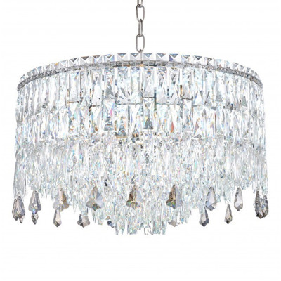 Люстра круглая с хрустальными подвесками на серебряном каркасе Roul Crystal Light