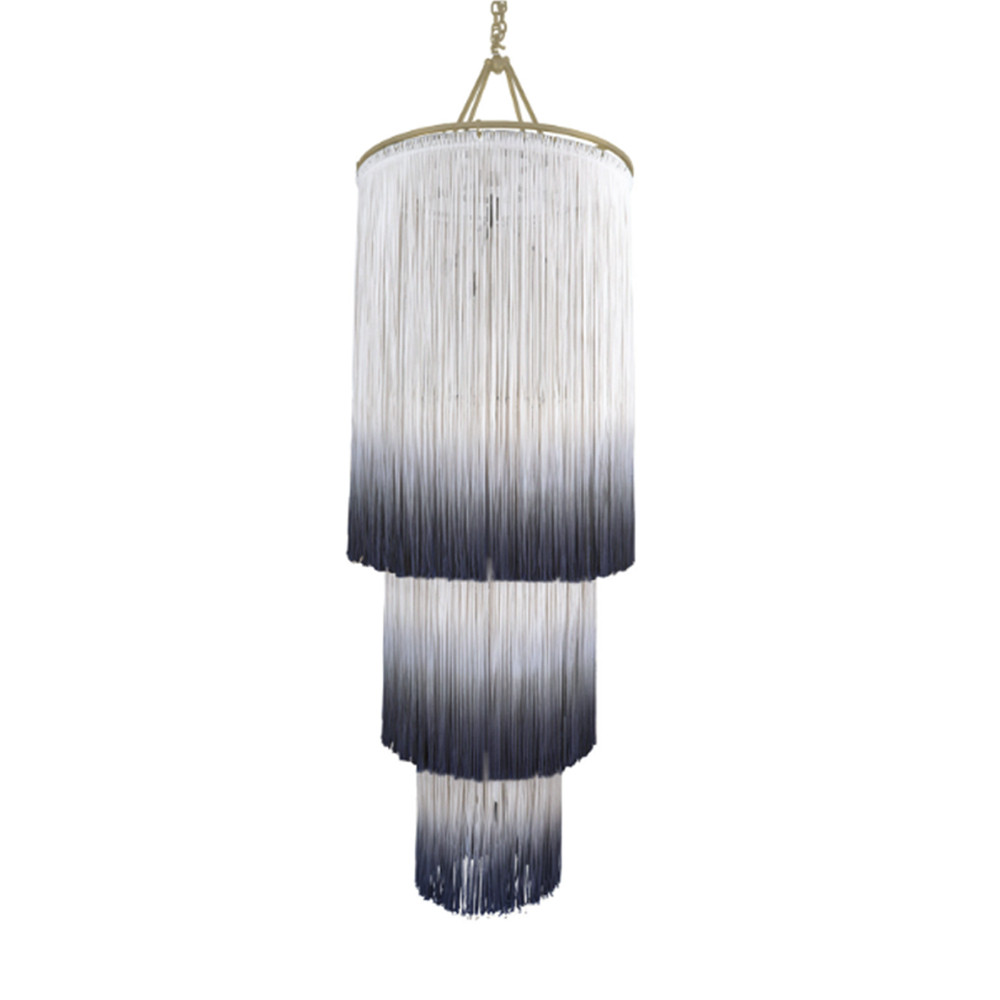 Люстра круглая трехъярусная из бахромы Indigo Gradient Braided Fringe