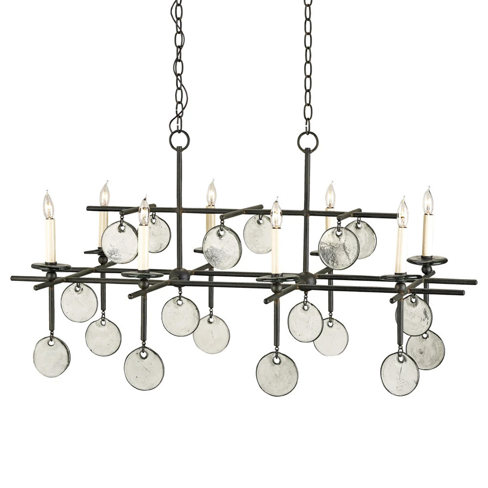 Люстра линейная черная с круглыми прозрачными подвесками Horizontal Rectangular Chandelier