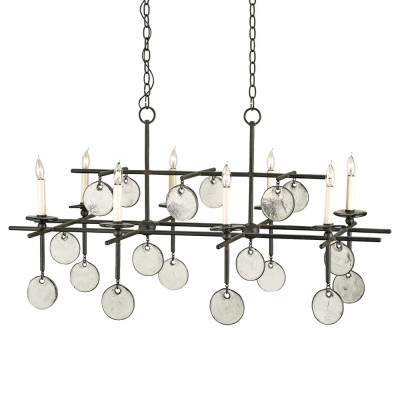 Люстра линейная черная с круглыми прозрачными подвесками Horizontal Rectangular Chandelier