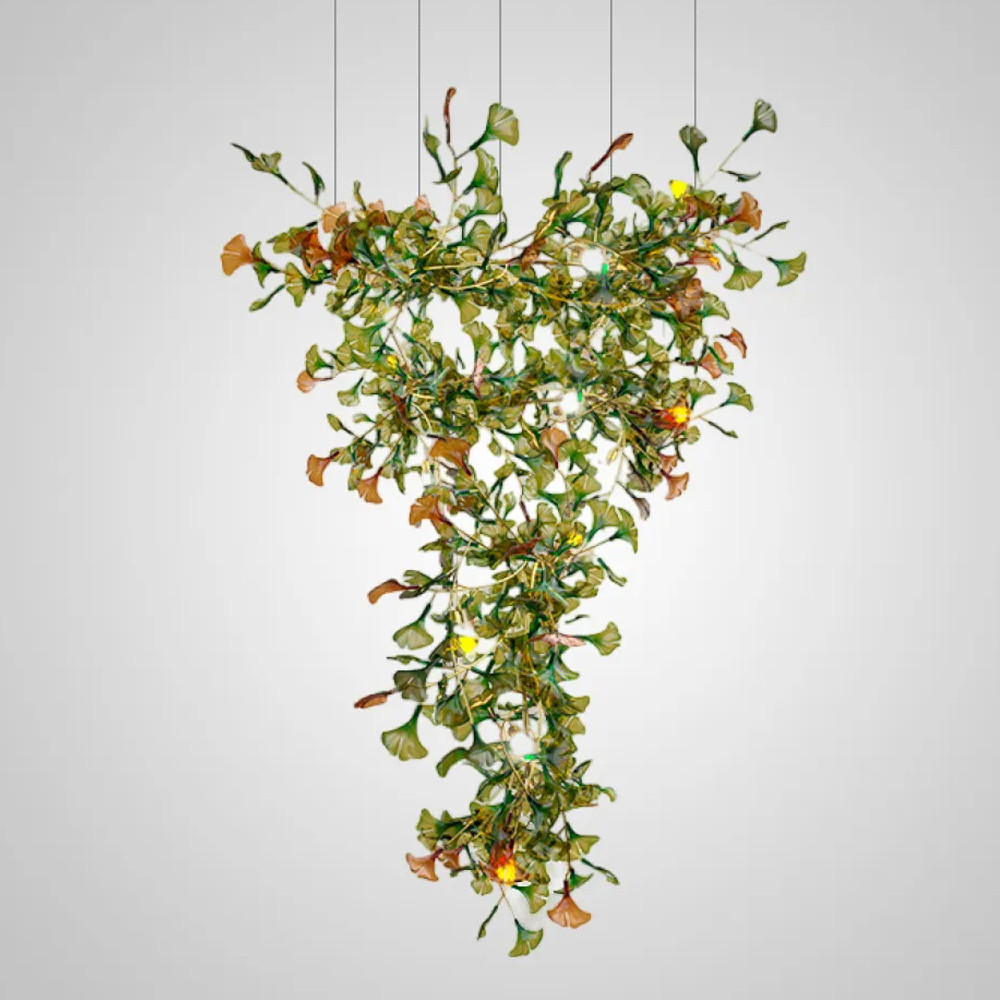 Люстра на ветвистом каркасе с листьями Green Floral Attraction