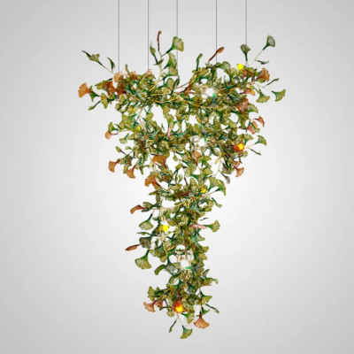 Люстра на ветвистом каркасе с листьями Green Floral Attraction