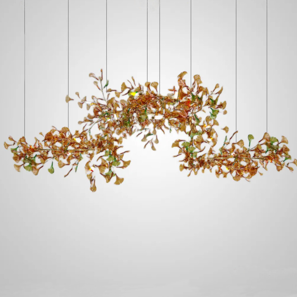 Люстра на ветвистом каркасе с листьями Horizontal Amber Floral Chandelier