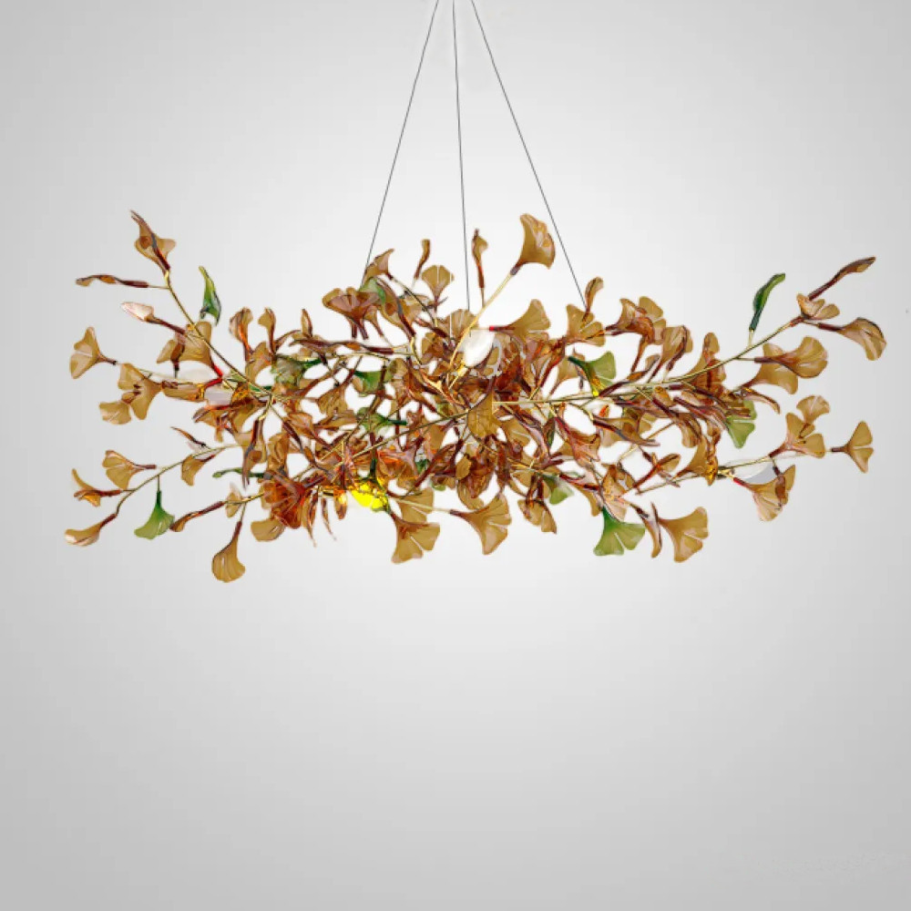 Люстра на ветвистом каркасе с листьями Horizontal Amber Floral Chandelier L