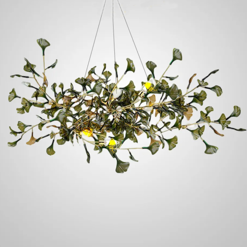 Люстра на ветвистом каркасе с листьями Horizontal Green Floral Chandelier