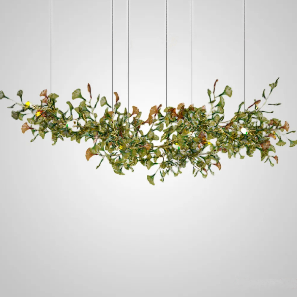 Люстра на ветвистом каркасе с листьями Horizontal Green Floral Chandelier L
